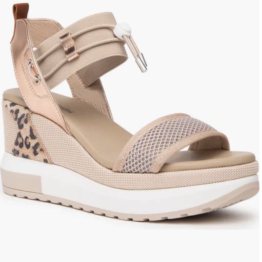 NeroGiardini Bungee Metallic Platform Wedge Sandal Taupe / Rose Gold 6US / 36EU